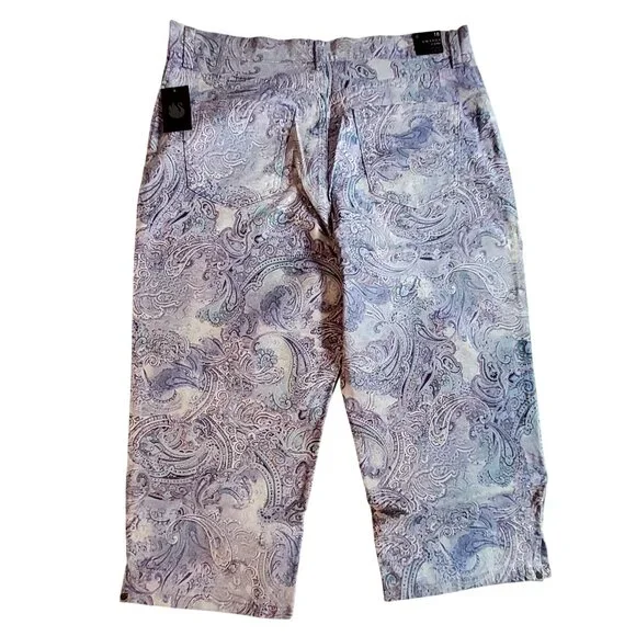 Gloria Vanderbilt Amanda Capri Jeans Lavender Kiss Prussian Paisley Print Size18 - Picture 2 of 16